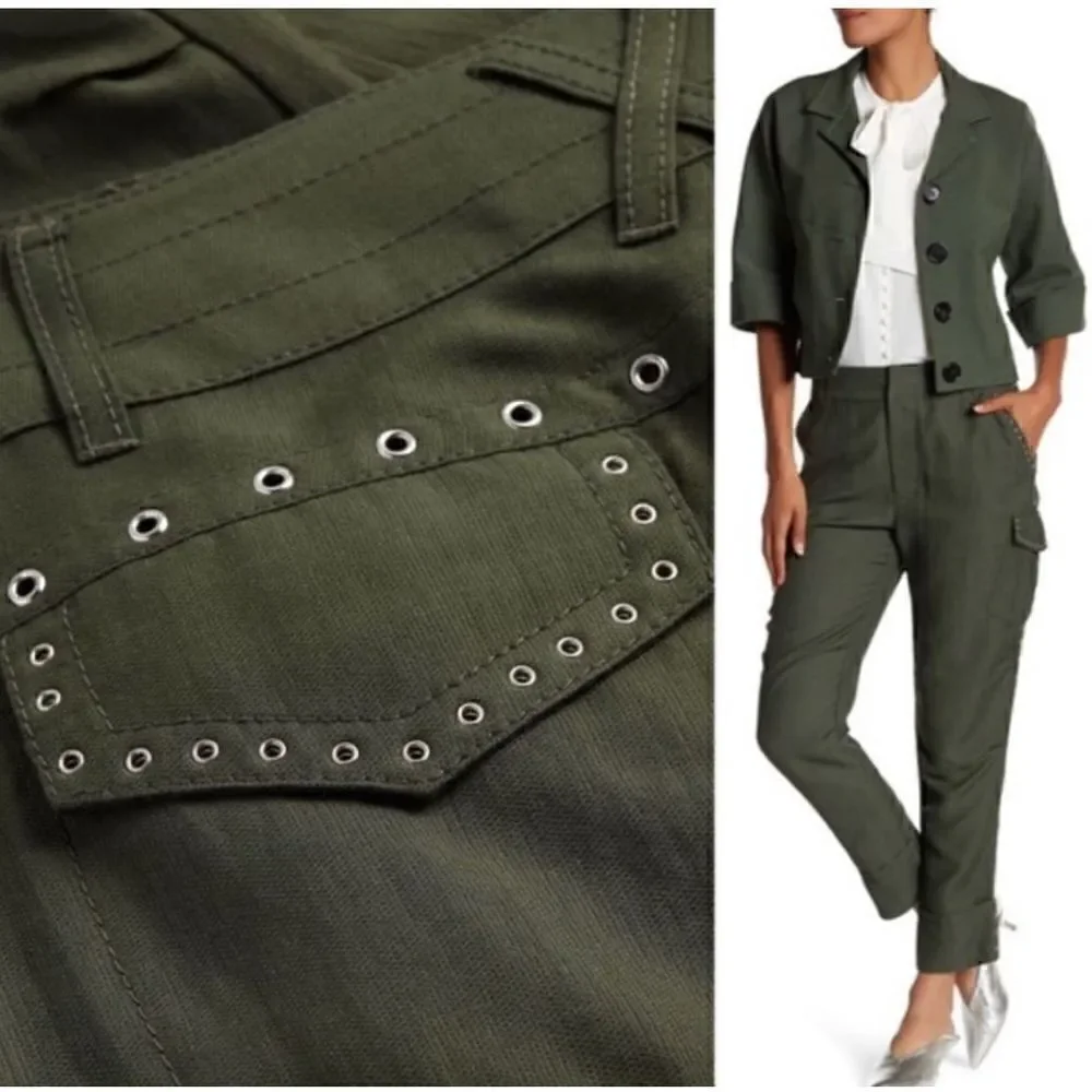 Derek Lam 10 Crosby Easy Cargo Pants w Grommets Utility Military Green size 2